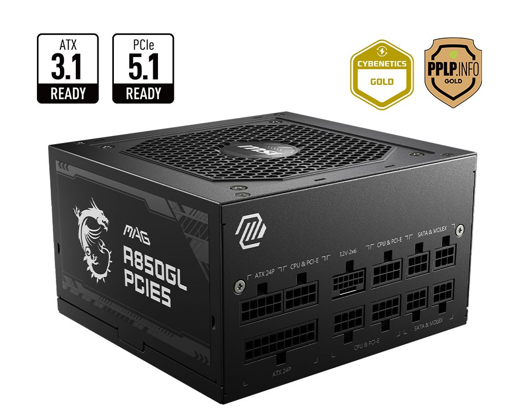 Блок Питания MSI A850GL PCIE5 מודולרי מלא 80 Plus Gold 850W 12V:846W ATX 3.1